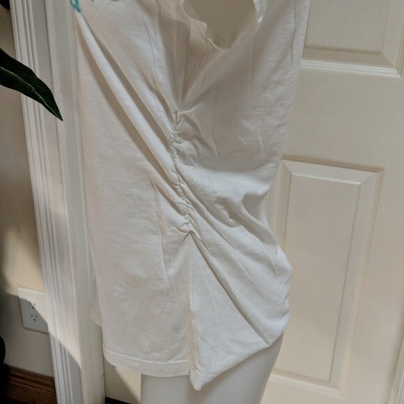 Athleta White Short Sleeve Top w/Ruching and Embroidery Size Small - Picture 9 of 11
